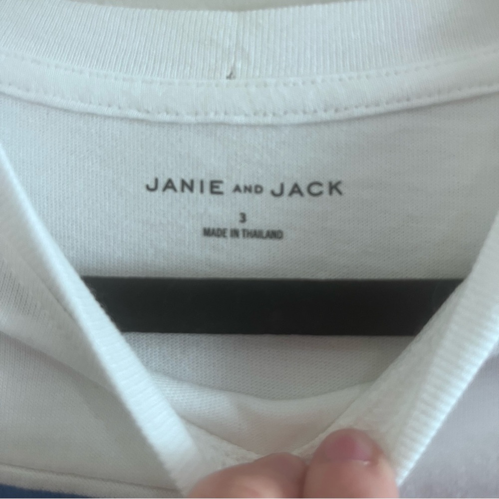 Janie and Jack Boy's White and Blue Striped Top Size 3 - Picture 3 of 3